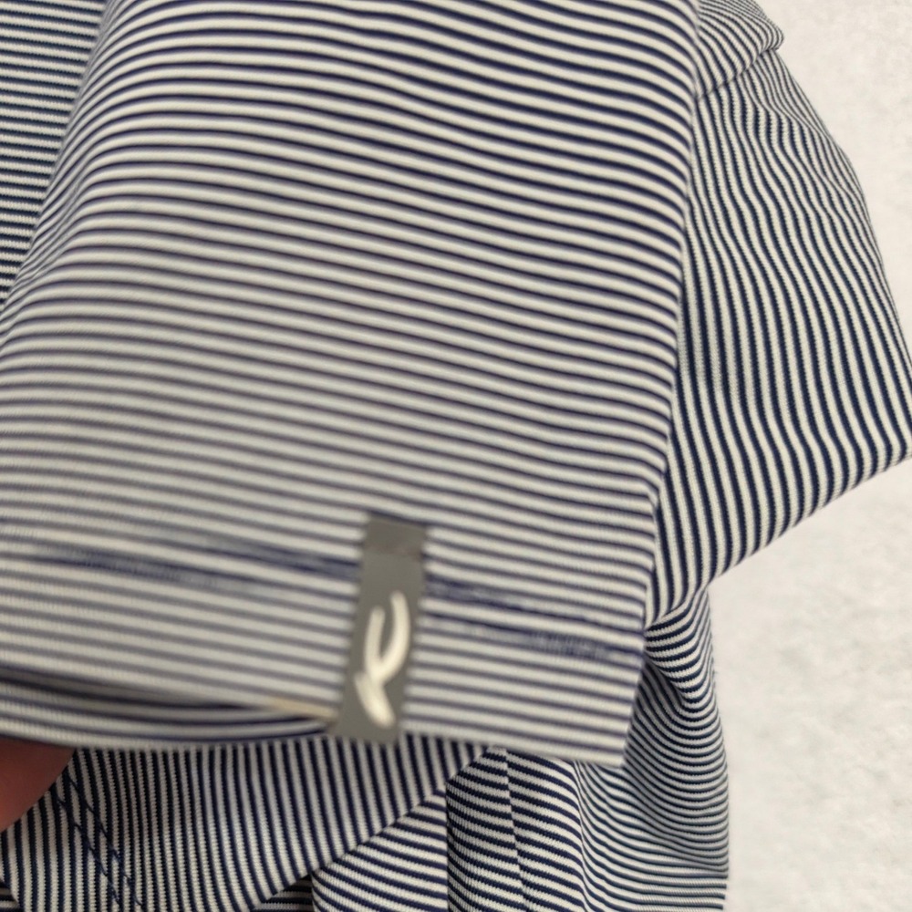 KJUS Golf Polo Shirt Men's Medium Blue White Micro Stripe Montecito Club 1918 - Picture 7 of 7
